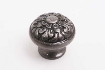 Ronde klassieke knop van gietijzer Franse lelie 32mm hoogglans grijs